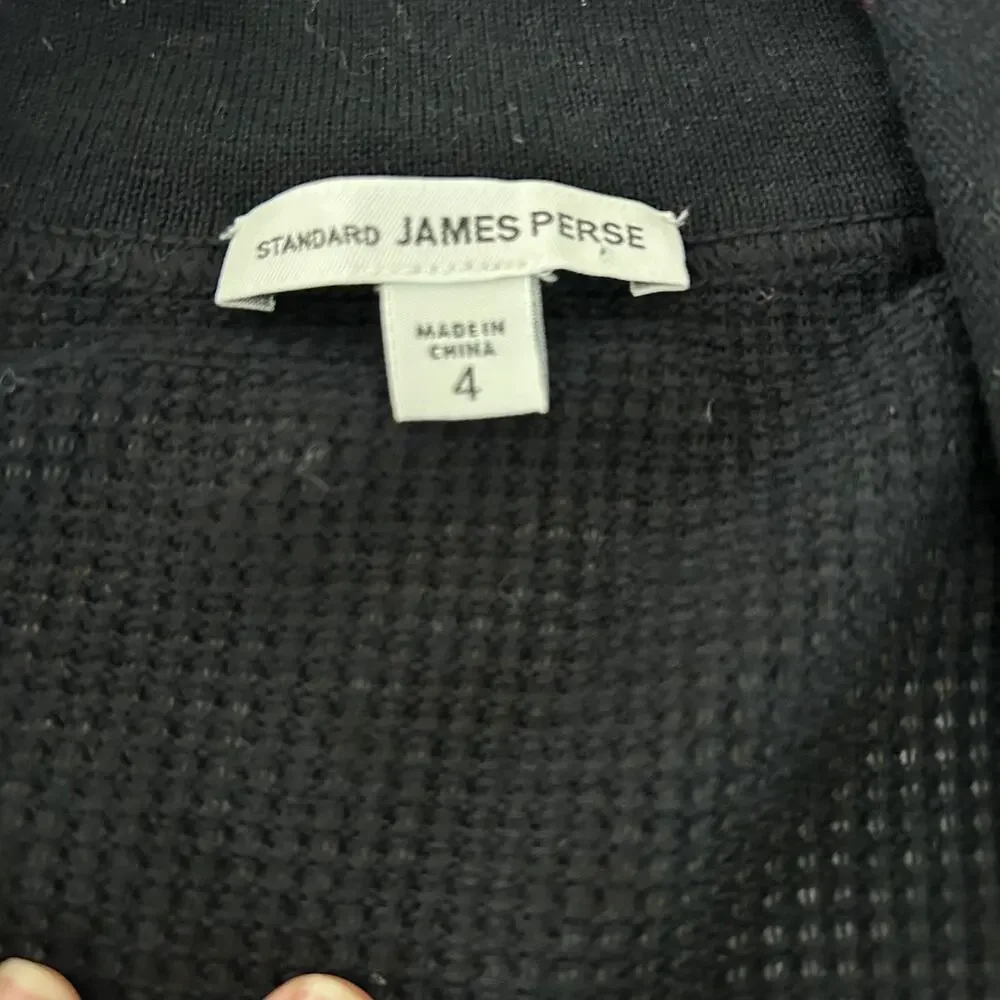 James Perse Brushed Thermal 1/4 Zip Sweater Black XL Minimalist Pullover
